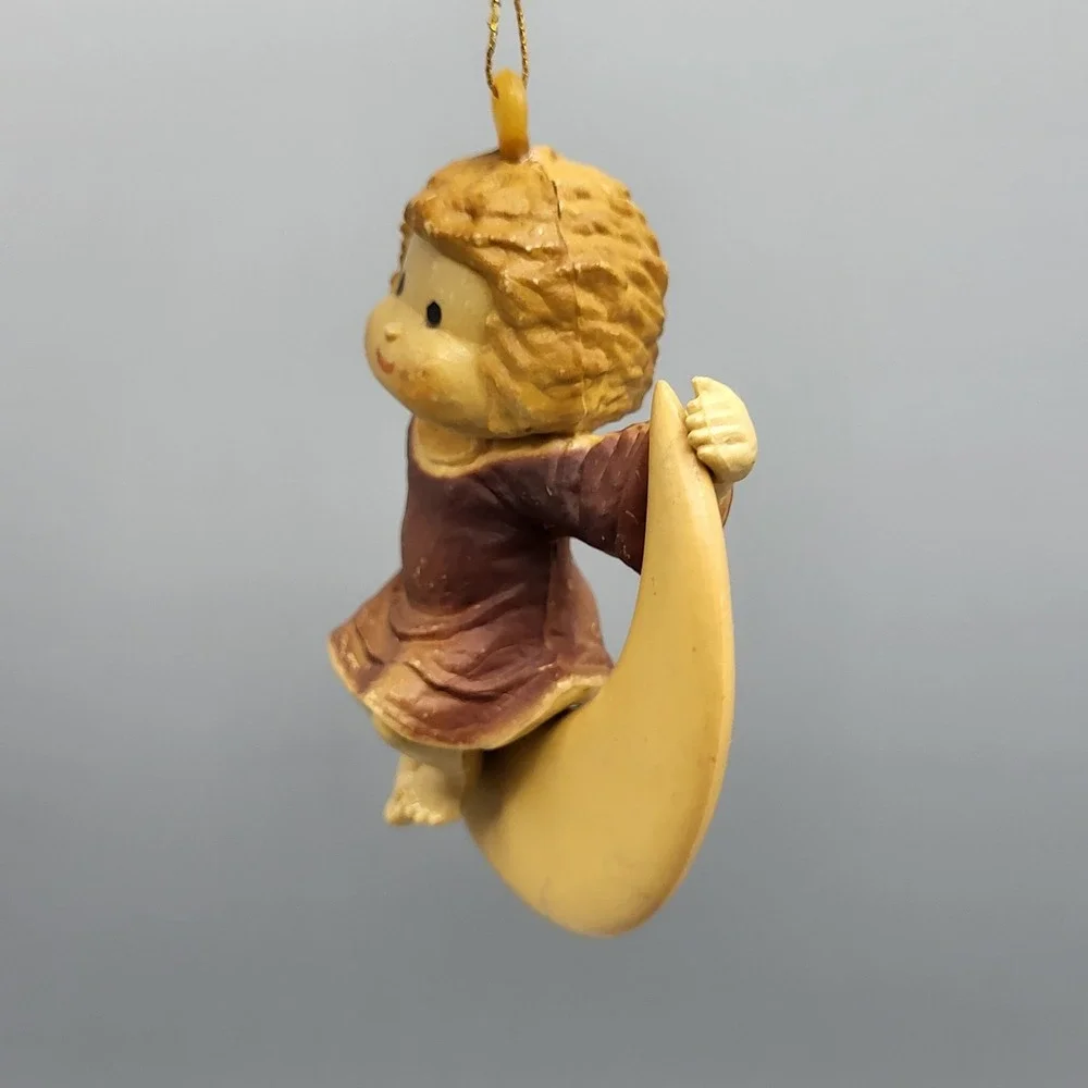 Vintage Angel Christmas Ornament Crescent Moon Celestial Holiday Decor Hong Kong